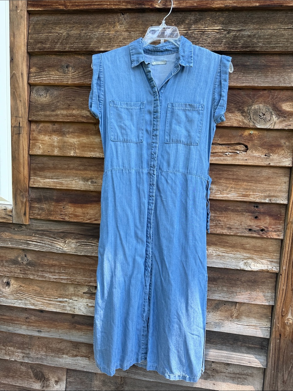 TRACTR denim dress button down belted